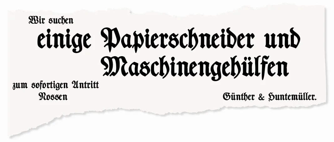 Old advertisement for recruiting employees around 1873